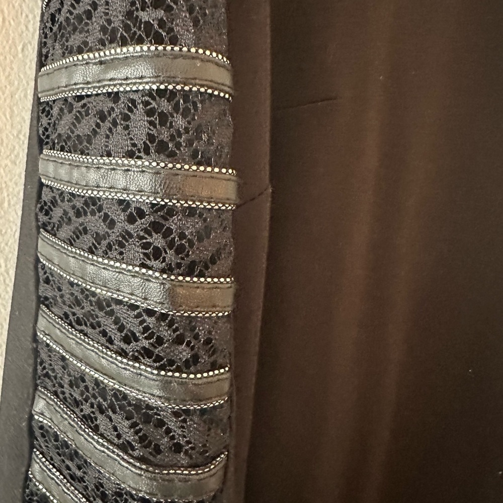 Eloquii Plus Size Black Dress With Lace and Faux Leather Sleeve Embellishment - Picture 3 of 4